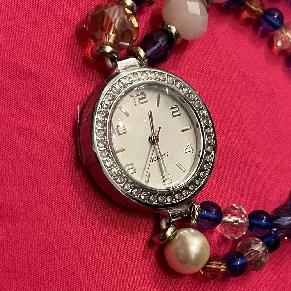 Women's Beaded Watch - Blue and Silver with Rhinestones - NWT